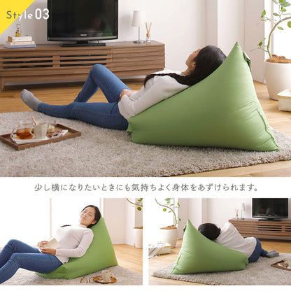 取っ手付き三角ビーズクッション！くつろぎ自由自在！＜撥水 デニム 調 生地＞